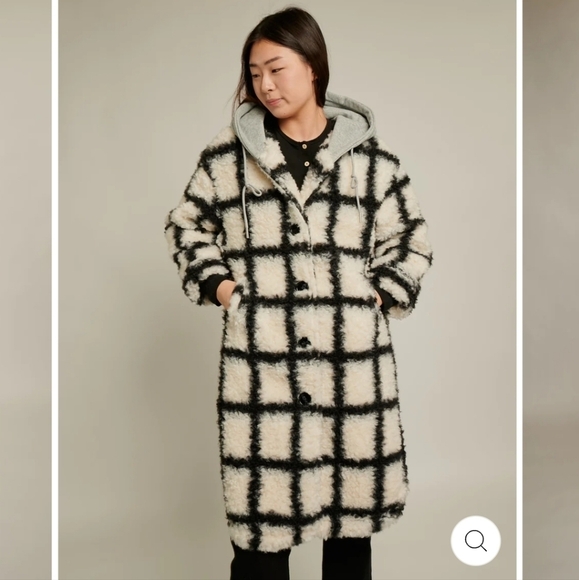 NWOT Little Mountain Vancouver geo sherpa hooded midi coat Cordova 9019 - Picture 2 of 8